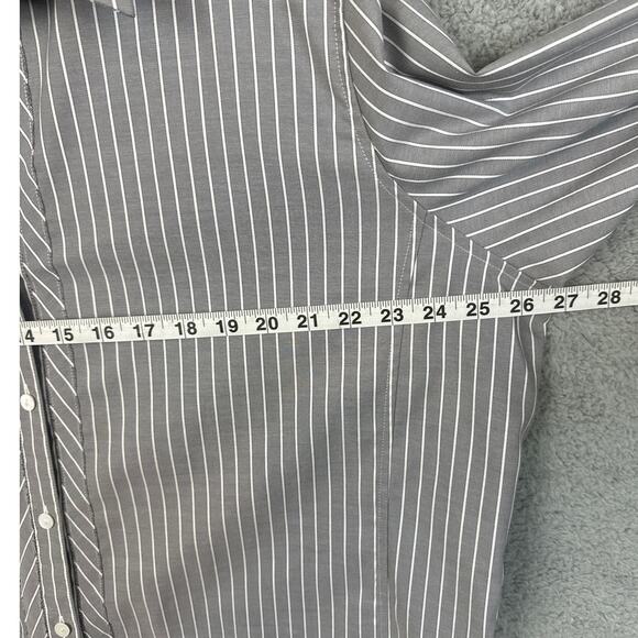 Foxcroft Plus Size Fitted Button Up Blouse Gray White Pinstripe SZ 22W Normcore - Picture 3 of 7